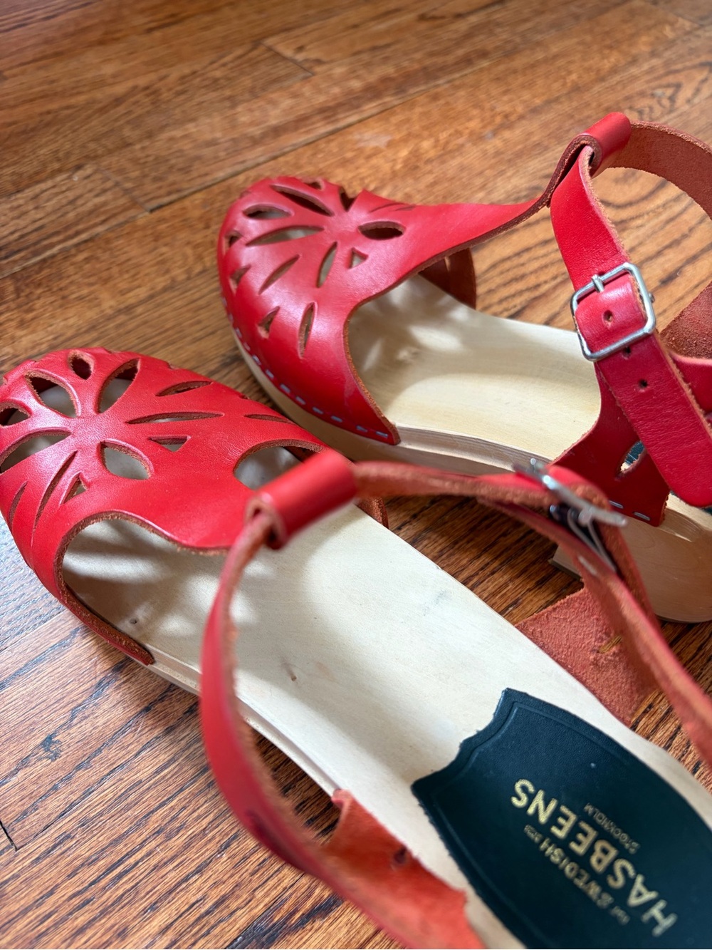 Swedish Hasbeens women's lacy platform sandal clogs red EU 41 - Picture 11 of 12
